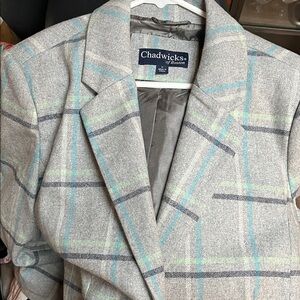 Chadwicks Women's Blazer in Gray with Blue and Green Plaid